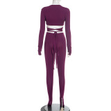 EVE Long Sleeve Cross Tie Up Two Piece Pants Set MXBF-J25ST364
