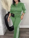 EVE Plus Size Stripe Patchwork Zipper Two Piece Pants Set ZDF-33306