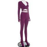 EVE Long Sleeve Cross Tie Up Two Piece Pants Set MXBF-J25ST364
