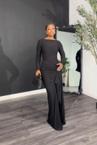 EVE Solid Color Tie Up Irregular Split Maxi Dress QODY-6072