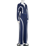 EVE Contrast Color Zipper Tops Two Piece Pants Set MXBF-D25ST390