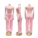 EVE Solid Color Long Sleeve Sport Two Piece Pant Set SFY-807