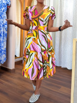 EVE Print Short Sleeve Midi Dress GYLY-10992