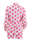 EVE Loose Print Long Sleeve Shirt Two Piece Shorts Set ZDF-31361