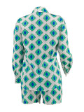 EVE Loose Print Long Sleeve Shirt Two Piece Shorts Set ZDF-31361