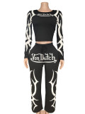 VIP1 Letter Print Long Sleeve Print Two Piece Pants Set GFCF-1427