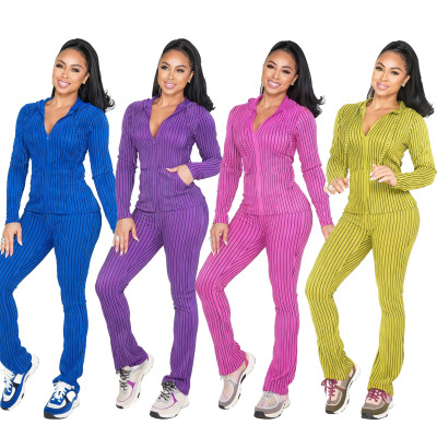 EVE Print Long Sleeve Hooded Cardigan Two Piece Pants Set CM-9542