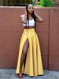 EVE Solid Color High Split Long Skirt ZDF-33103