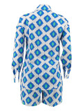 EVE Loose Print Long Sleeve Shirt Two Piece Shorts Set ZDF-31361