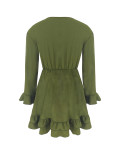EVE Solid Color V Neck Long Sleeve Mini Dress ZDF-33130