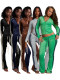 EVE Stripe Patchwork Zipper Two Piece Pants Set CH-25067