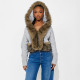 EVE Patchwork Furzzy Neck Hooded Cardigan GDSF-J25TP395