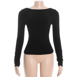 EVE Long Sleeve Solid Color Backless Tops GAXB-D501TP