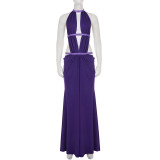 EVE Solid Color Mesh Sequin Backless Maxi Dress GPKJ-MR45953
