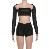 EVE Long Sleeve Solid Color Two Piece Shorts Set DLSF-K25S87081