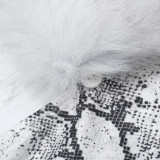 EVE Snake Print Furzzy Neck Bodysuit Tight Two Piece Pants Set GDSF-J25ST411