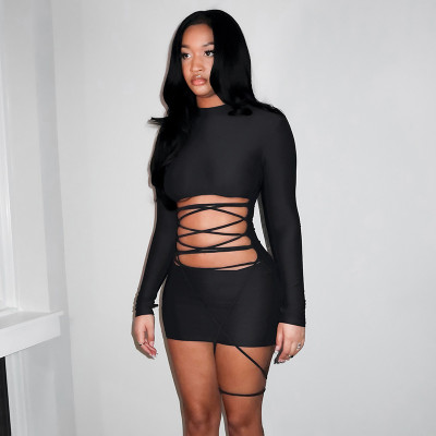 EVE Solid Color Long Sleeve Bandage Dress GDSF-D25DS527