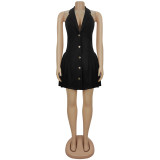 EVE Sleeveless V Neck Backless Mini Dress BY-7587