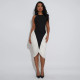 EVE Backless Pleated Contrast Color Midi  Dress BY-7583