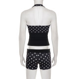 EVE Polka Dots Print Halterneck Tops Short Suit GPKJ-MR45968