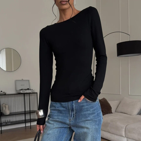 EVE Long Sleeve Solid Color Backless Tops GAXB-D501TP