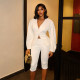 EVE Solid Color V Neck Blazer Seven-Tenths Pants Two Piece Set GDSF-J25ST394