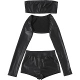 EVE Long Sleeve Solid Color Two Piece Shorts Set DLSF-K25S87081