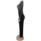 EVE Mesh Hot Drill Long Sleeve Jumpsuit BY-7579