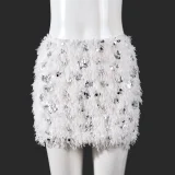 EVE Sequin Fur Sexy Low-rise Mini Skirt GNZD-11693DBM