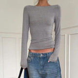 EVE Long Sleeve Solid Color Backless Tops GAXB-D501TP