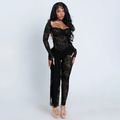 EVE Lace Backless Bodysuit Two Piece Pants Set GDSF-D25ST490