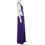 EVE Solid Color Mesh Sequin Backless Maxi Dress GPKJ-MR45953