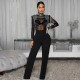 EVE Mesh Hot Drill Long Sleeve Jumpsuit BY-7579
