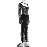 EVE Lace Backless Bodysuit Two Piece Pants Set GDSF-D25ST490
