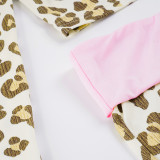 EVE Leopard Letter Print Long Sleeve Tops Two Piece Shorts Set GPKJ-MJS45786