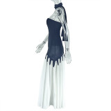 EVE Contrast Color Patchwork Wrap Chest Maxi Dress GJYO-JD302968
