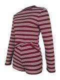 EVE Stripe Patchwork Long Sleeve Two Piece Shorts Set MDF-5537