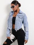EVE Loose Holes Long Sleeve Short Denim Jackets GYXN-35705