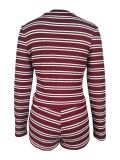 EVE Stripe Patchwork Long Sleeve Two Piece Shorts Set MDF-5537