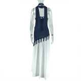 EVE Contrast Color Patchwork Wrap Chest Maxi Dress GJYO-JD302968