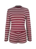 EVE Stripe Patchwork Long Sleeve Two Piece Shorts Set MDF-5537