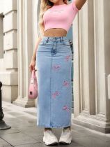 EVE Bow Tie Fashion Pearl Denim Skirt GYXN-20800