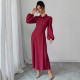 EVE Single Breasted Solid Color Lantern Sleeve Long Dress GZJF-10192