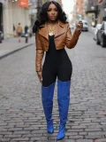 EVE Zipper PU Leather Solid Color Jackets CM-9541