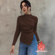 EVE Solid Color Half-high Collar Pleated Tops GZJF-2649