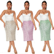 EVE Solid Color Sequin Half Body Skirt GYOM-8886