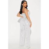 EVE Sequin Wrap Chest Solid Color Jumpsuit GYOM-8939