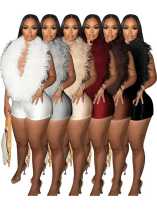 EVE Fur Deep V Neck Halterneck Romper CH-25026