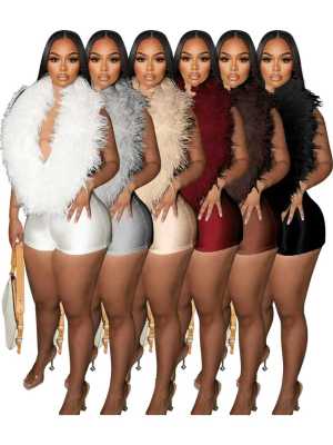 EVE Fur Deep V Neck Halterneck Romper CH-25026