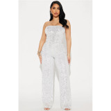 EVE Sequin Wrap Chest Solid Color Jumpsuit GYOM-8939